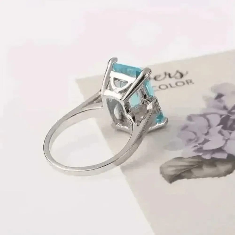 Dark Aquamarine Diamond White Gold Anniversary Engagement Ring